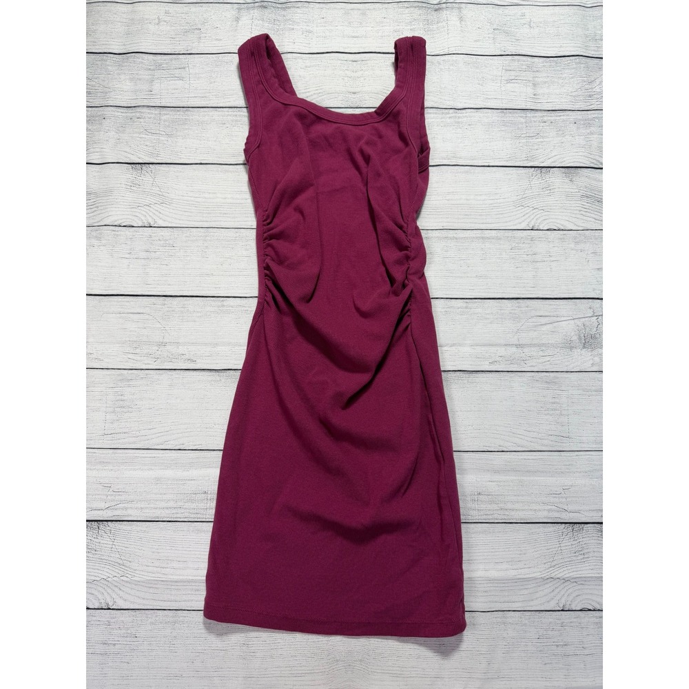 White Fox Ribbed Mini dress Ruched detail Small Burgundy Cotton‎ Preppy Coquette